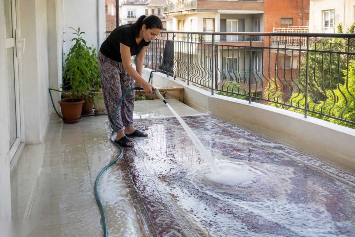 Kuruması için asılmış halılar (temsili görsel)